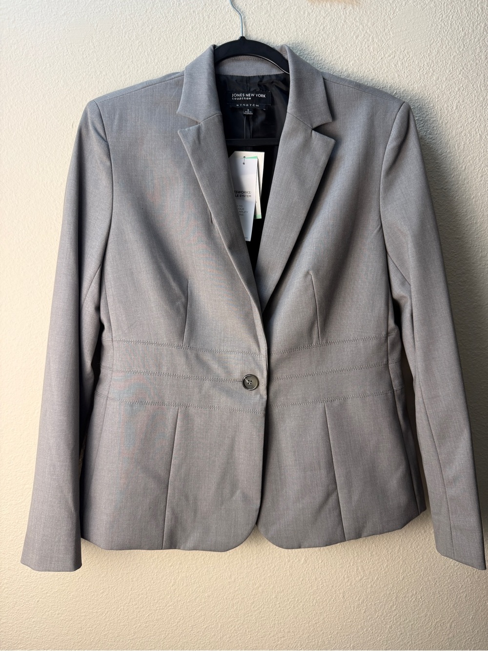 NWT Jones New York Collection Emma Jacket Blazer Gray Stretch Single Button Sz 8